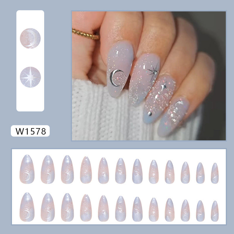 Transparent light purple bling almond cat eye press on nail