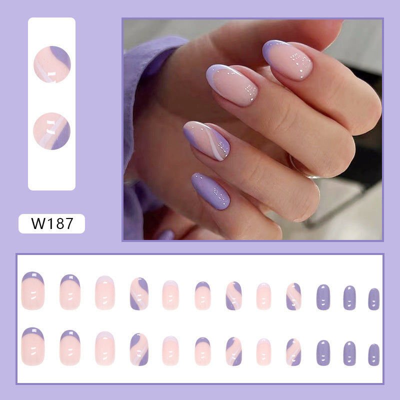 Simple advanced purple oval ripple design France press on nail