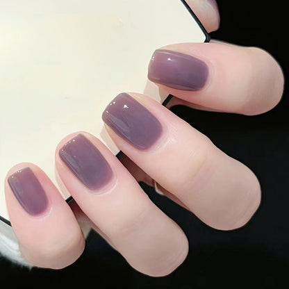 Pure color nail wearing short sqaure purple simple press on nail