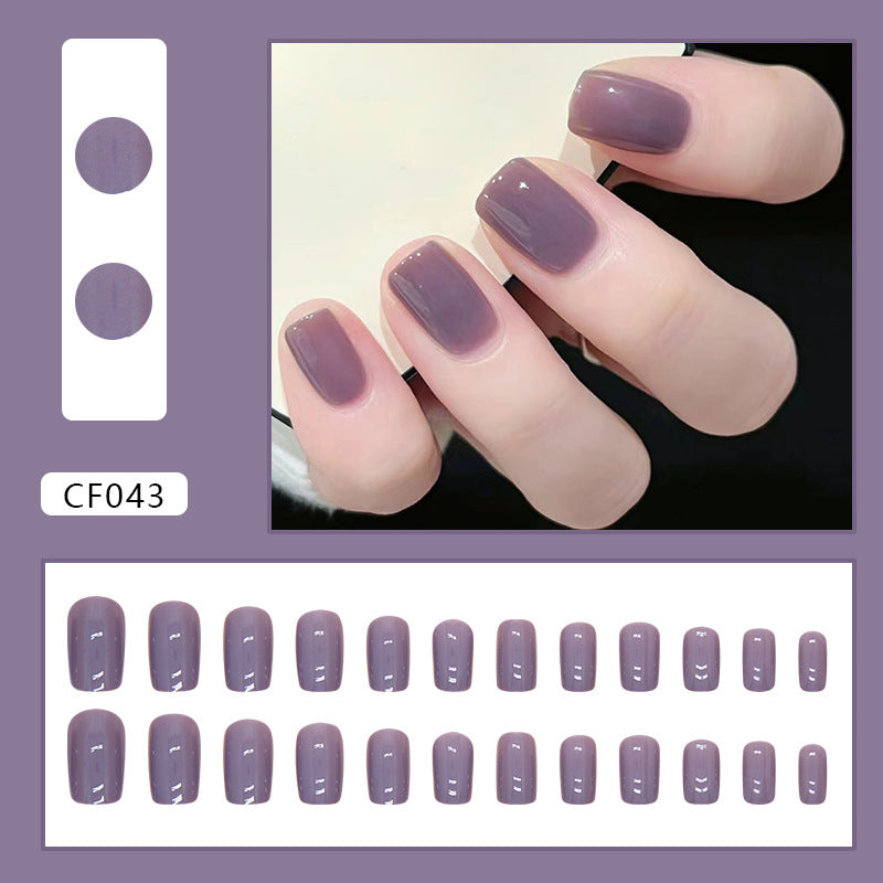 Pure color nail wearing short sqaure purple simple press on nail