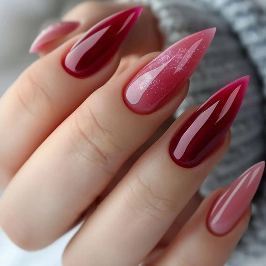 gradient 24pcs almond nail wearing bling dark red bling press on nail