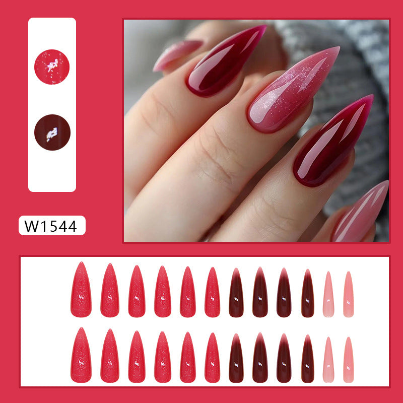 gradient 24pcs almond nail wearing bling dark red bling press on nail