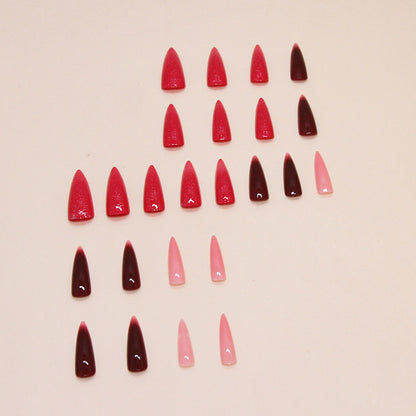 gradient 24pcs almond nail wearing bling dark red bling press on nail