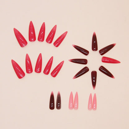 gradient 24pcs almond nail wearing bling dark red bling press on nail