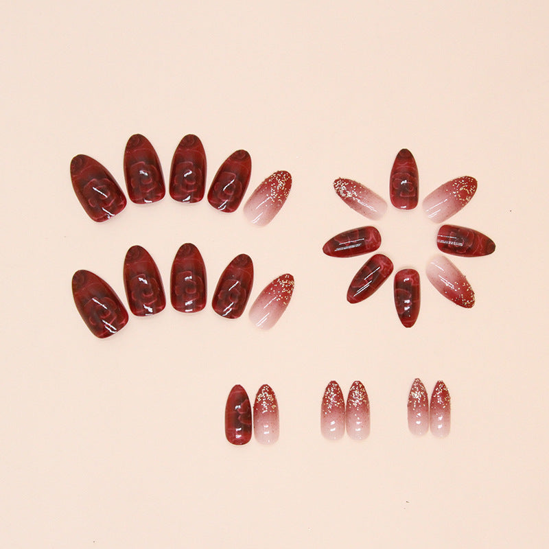 New design red rose flore gel sticker nail almond glitter powder false nail