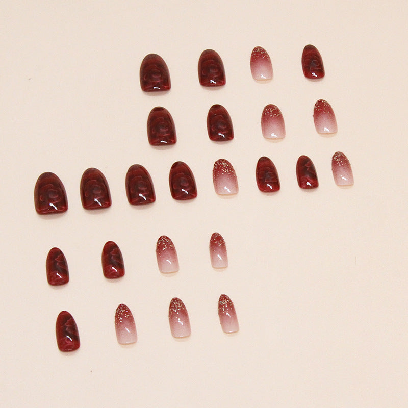 New design red rose flore gel sticker nail almond glitter powder false nail