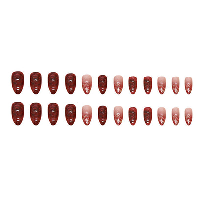 New design red rose flore gel sticker nail almond glitter powder false nail