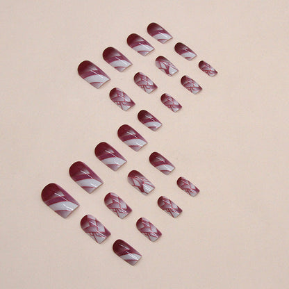 Free Shipping Square shaped medium length crack wine red nails