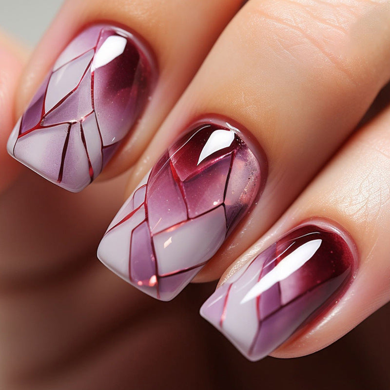 Free Shipping Square shaped medium length crack wine red nails