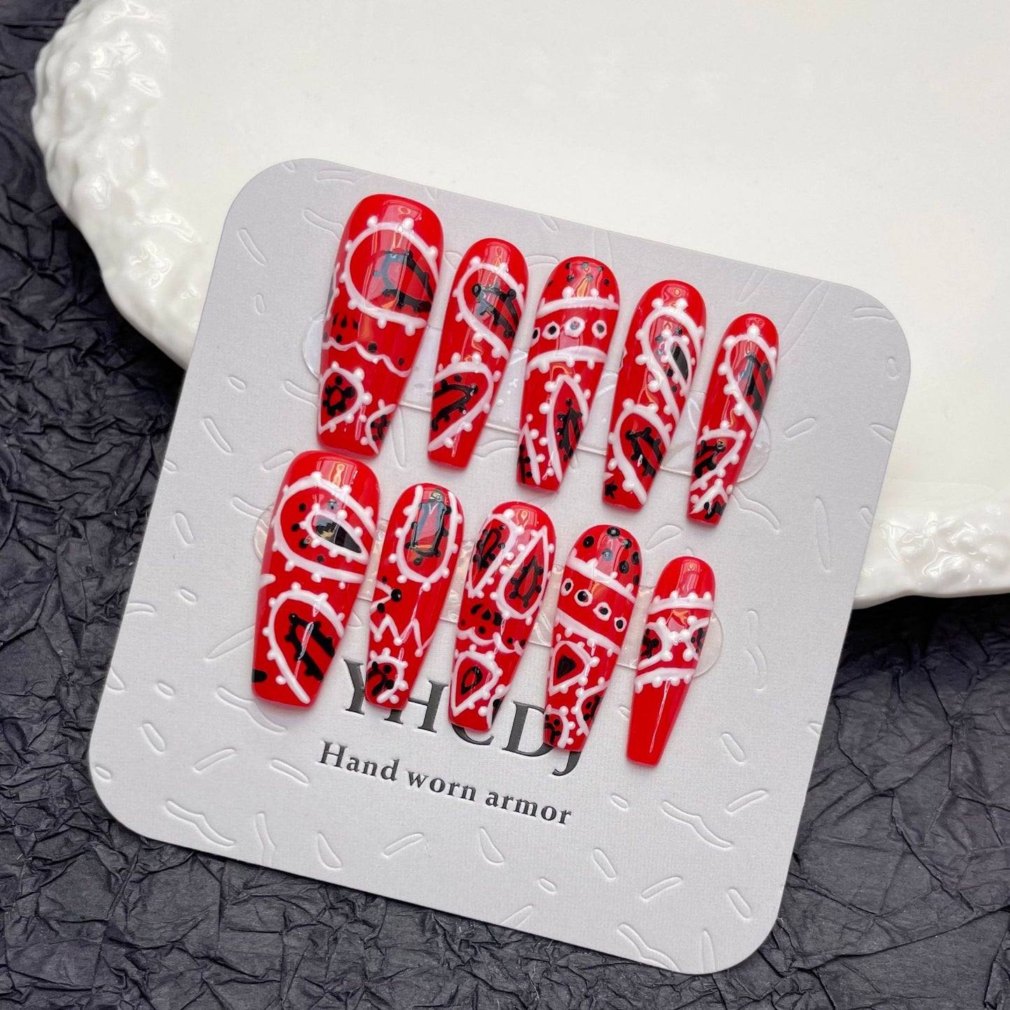 Red hand-painted nail art removable graffiti fake nails