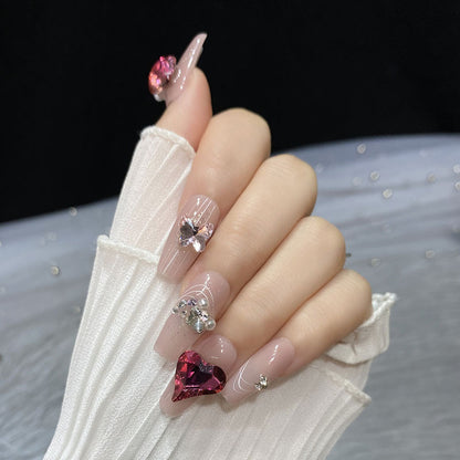 Hot selling handmade nail pearl heart big diamond press on nail