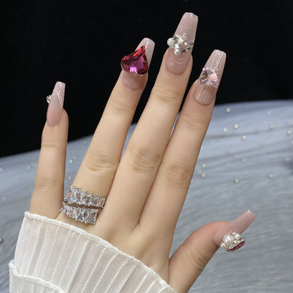 Hot selling handmade nail pearl heart big diamond press on nail