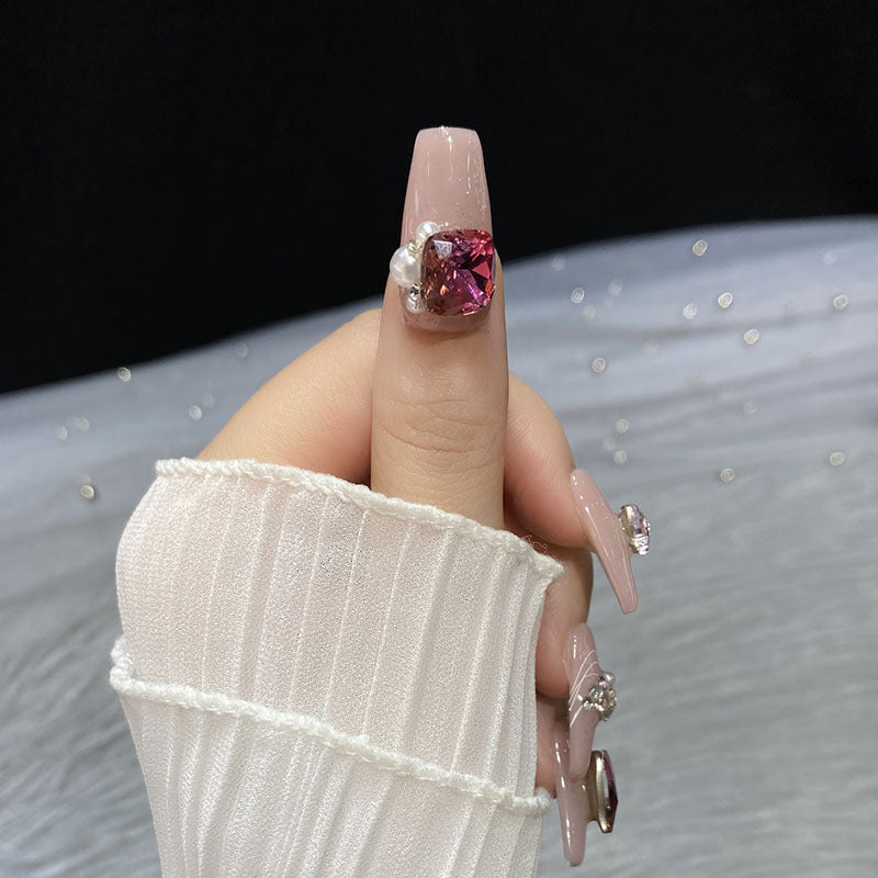 Hot selling handmade nail pearl heart big diamond press on nail