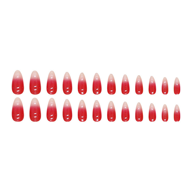 Almond cat eye 24pcs red gradient press on nail