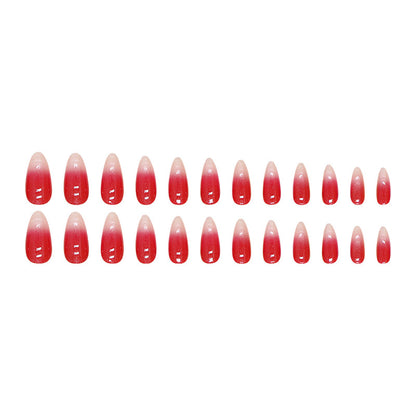 Almond cat eye 24pcs red gradient press on nail