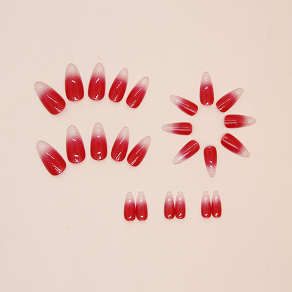 Almond cat eye 24pcs red gradient press on nail