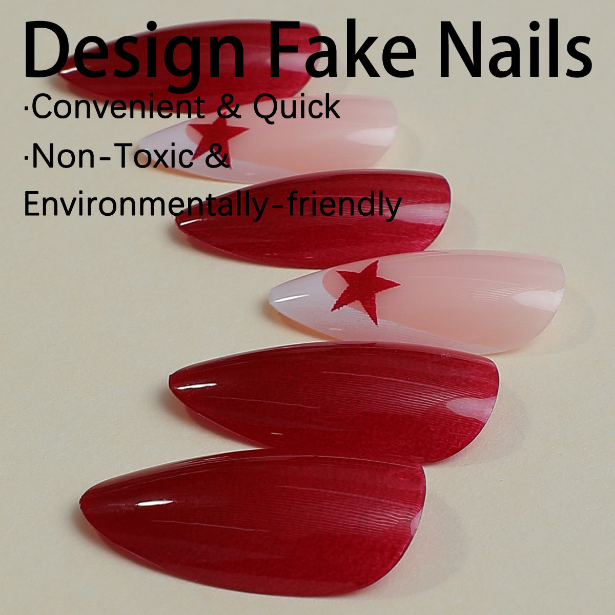 Wine red pure color women nail wear French design star pattern press on nail