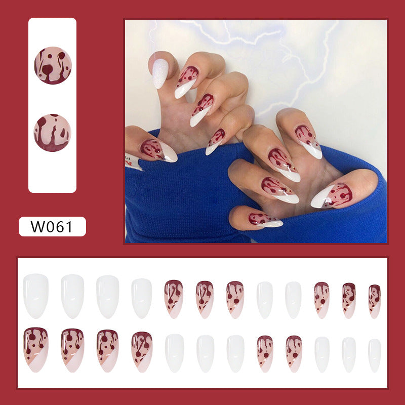 Free Shipping Almond nail French long red water drop nail