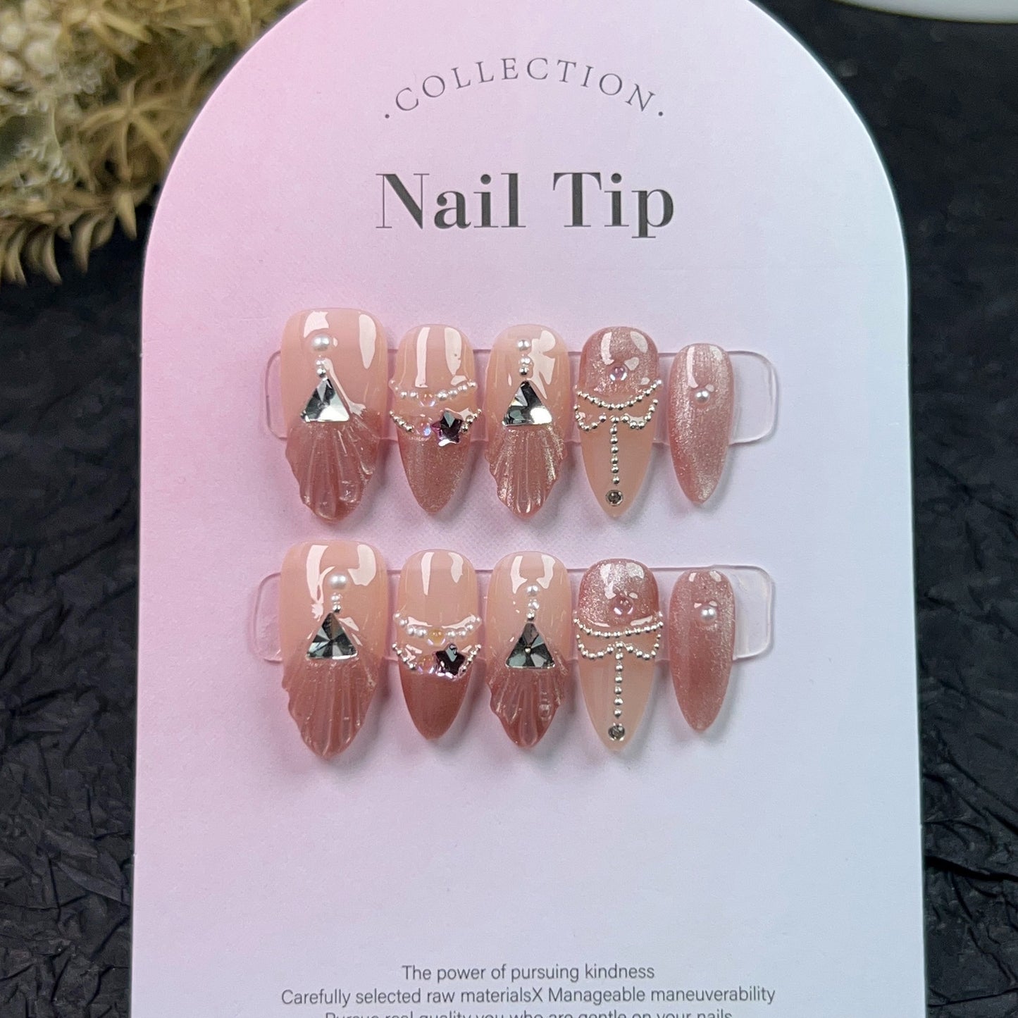 Purely handmade seashells almond nails nail art