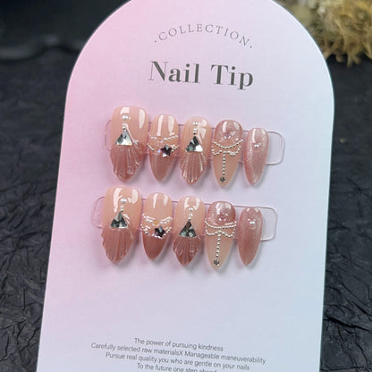 Purely handmade seashells almond nails nail art