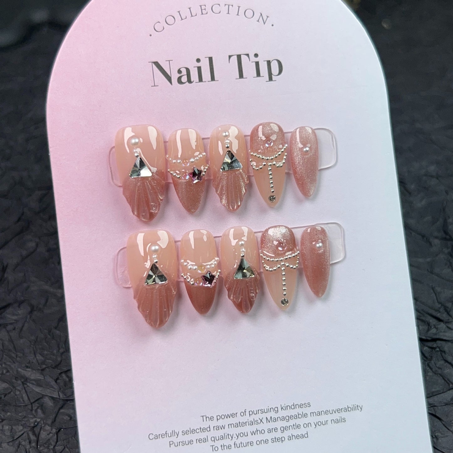 Purely handmade seashells almond nails nail art