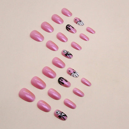 European and American cute pumpkin pattern pink beauty press on nail