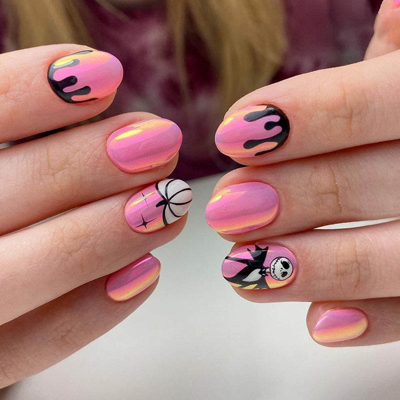 European and American cute pumpkin pattern pink beauty press on nail