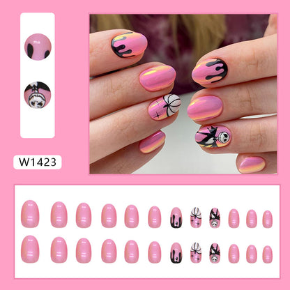 European and American cute pumpkin pattern pink beauty press on nail