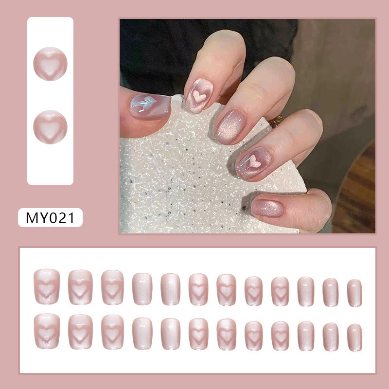 Hear eye cat short 24pcs fake nail nude color transparent press on nail