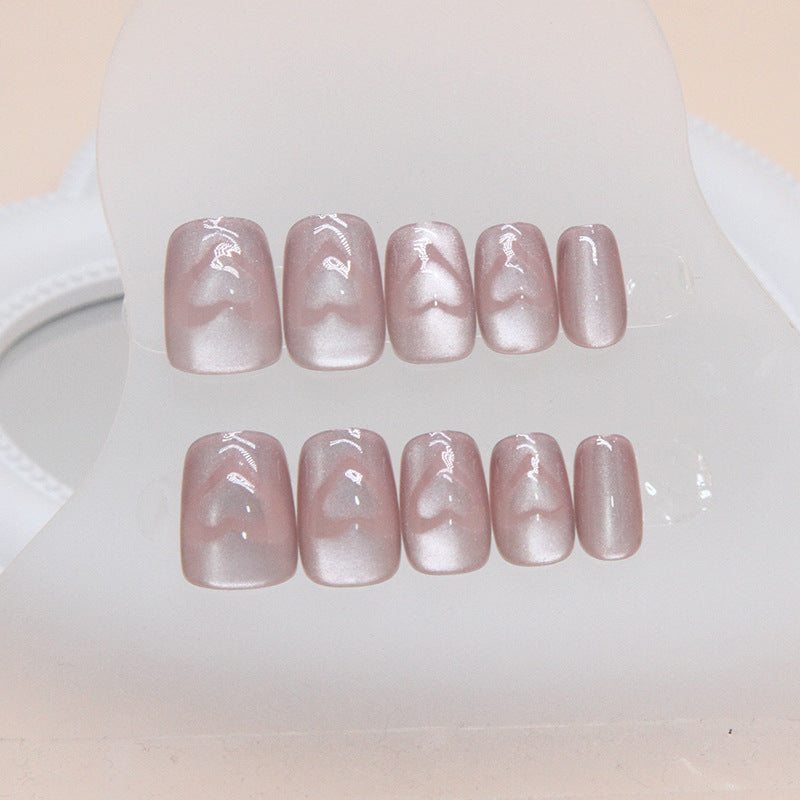 Hear eye cat short 24pcs fake nail nude color transparent press on nail