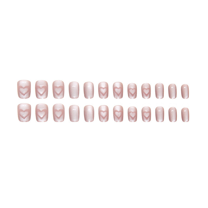 Hear eye cat short 24pcs fake nail nude color transparent press on nail