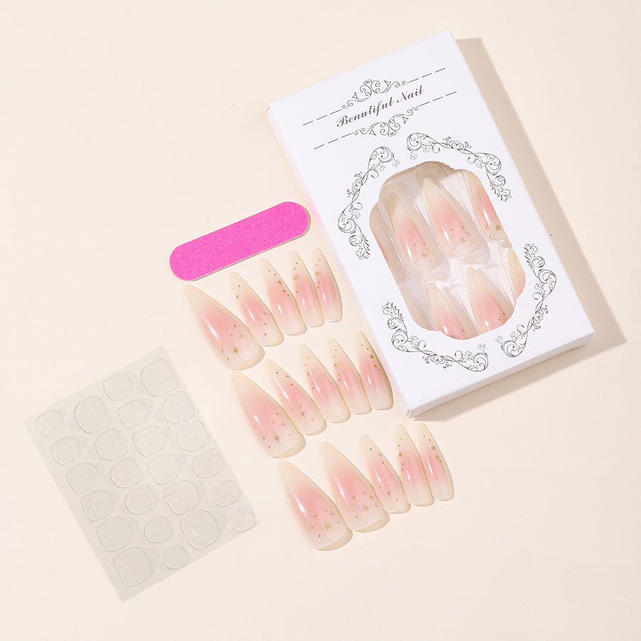 Nude pink color long almond design cheek 24pcs women simple press on nail