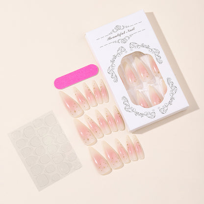 Nude pink color long almond design cheek 24pcs women simple press on nail