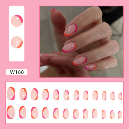 Summer nude buttom transparent pink orange edge simple press on nail