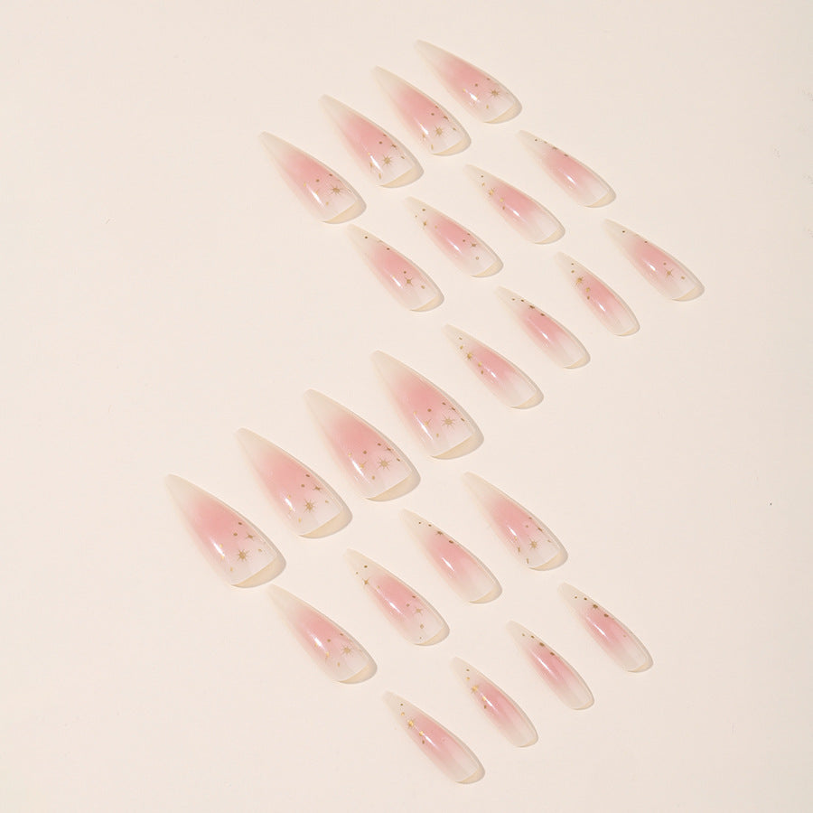 Nude pink color long almond design cheek 24pcs women simple press on nail