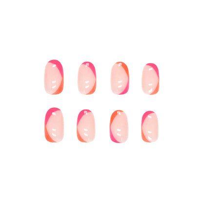 Summer nude buttom transparent pink orange edge simple press on nail