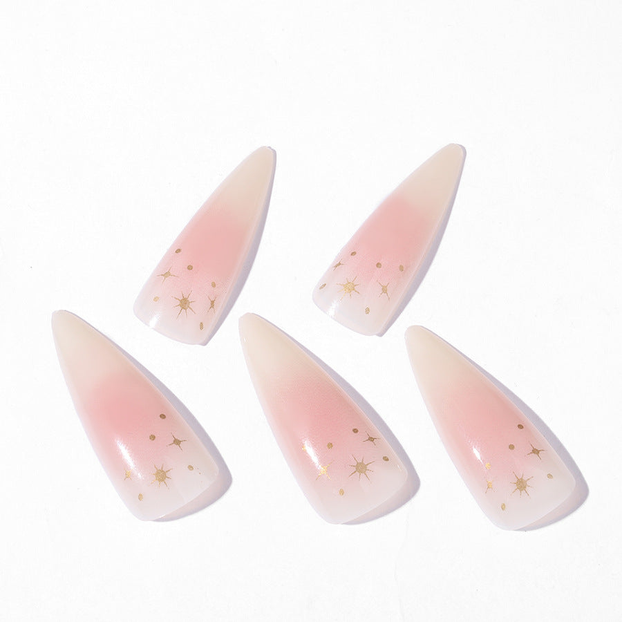 Nude pink color long almond design cheek 24pcs women simple press on nail