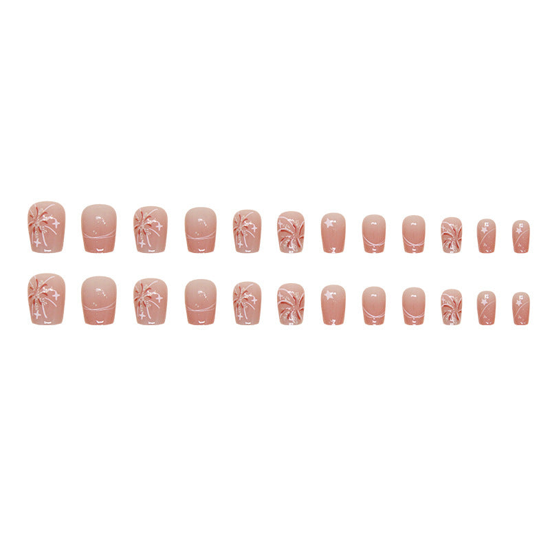 Short small design pink cheek color fireworks pattern press on nail