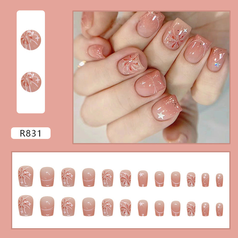 Short small design pink cheek color fireworks pattern press on nail