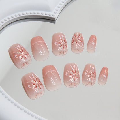 Short small design pink cheek color fireworks pattern press on nail