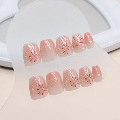 Short small design pink cheek color fireworks pattern press on nail