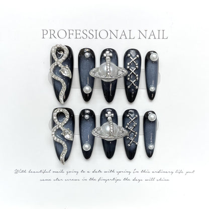 Hand-made nail snake Decoration long almond nail art