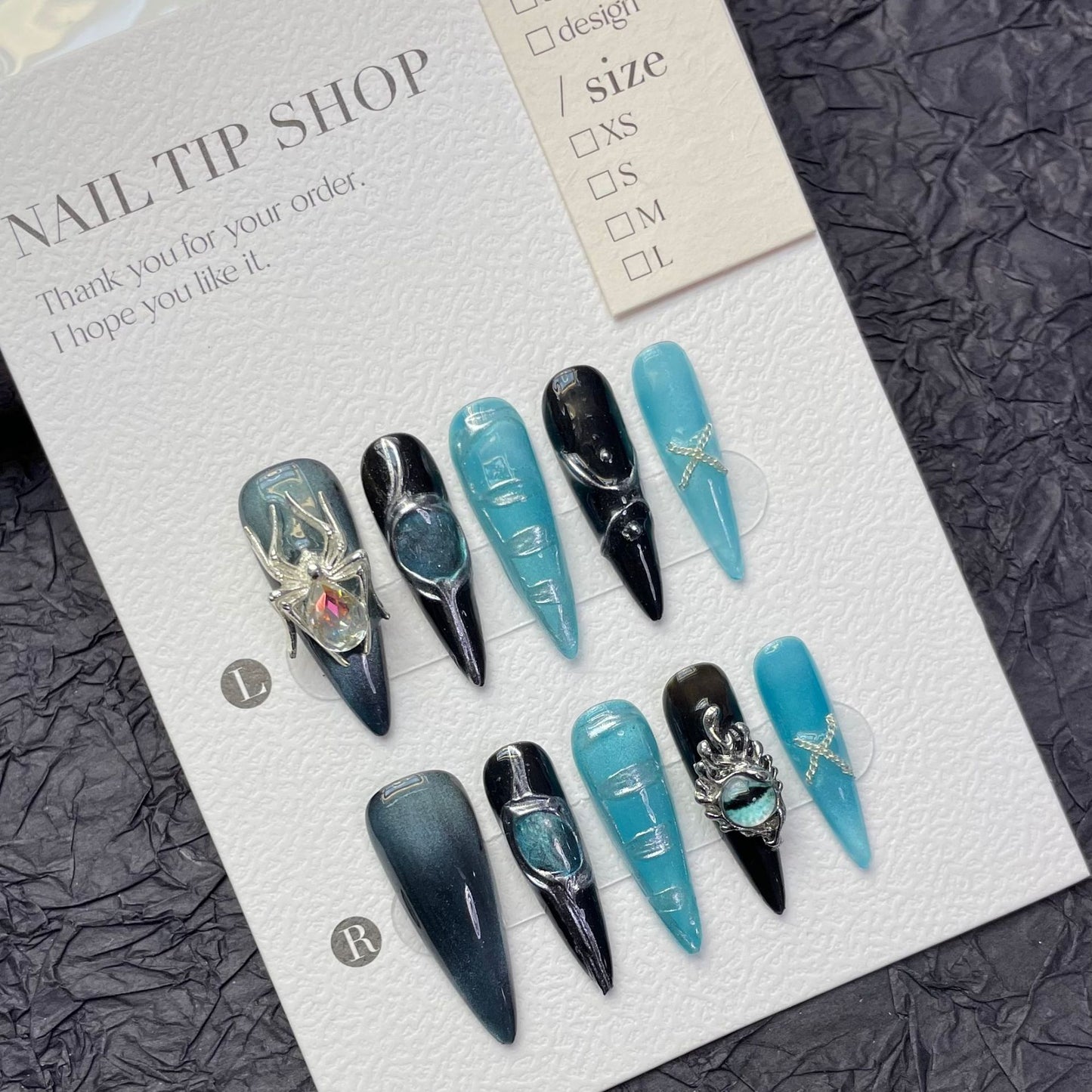 Long Water Drop Spider Blue Black High Grade Nail Art Affordable Fake Nails