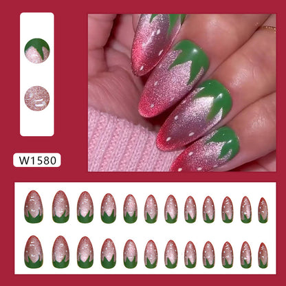 Strawberry eye cat nail European and American design 24pcs press on nail