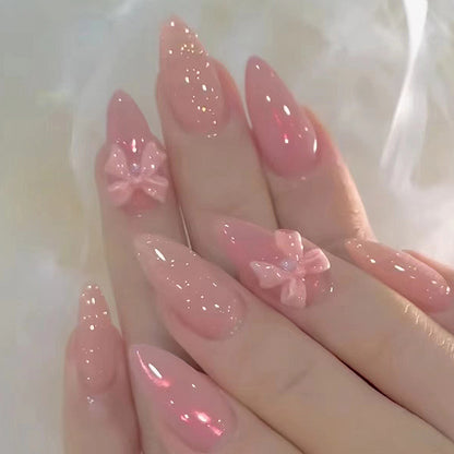 Buttlefly 3D decoration pure color buttom light pink sweet press on nail