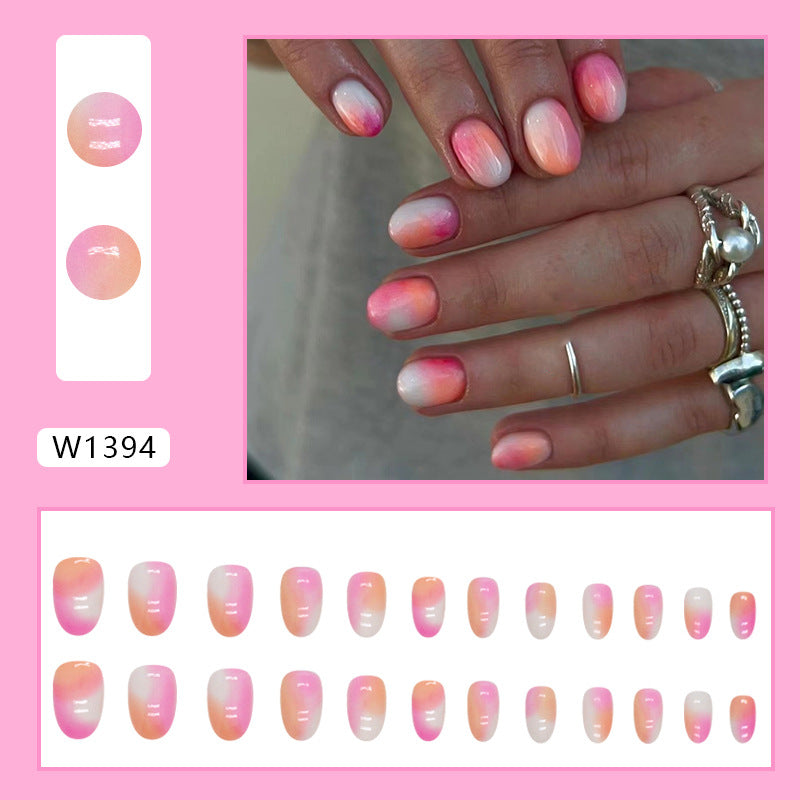 Orange pink blooming short design oval sweet girl press on nail