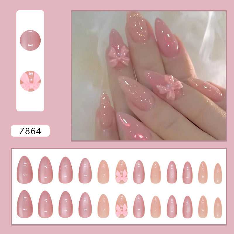 Buttlefly 3D decoration pure color buttom light pink sweet press on nail