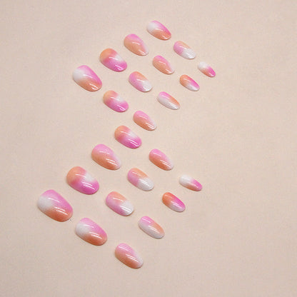 Orange pink blooming short design oval sweet girl press on nail