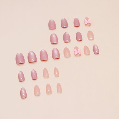 Buttlefly 3D decoration pure color buttom light pink sweet press on nail