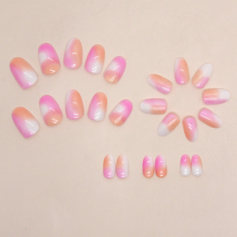 Orange pink blooming short design oval sweet girl press on nail